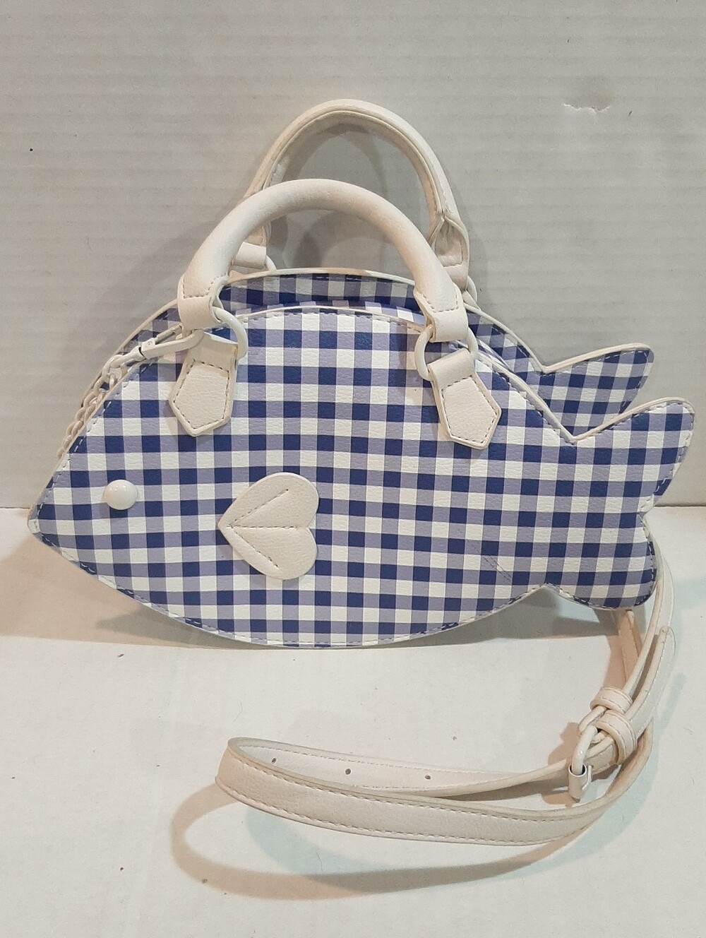 Luv Betsey by Betsey Johnson Blue & White Gingham Fish Crossbody Bag NWOT